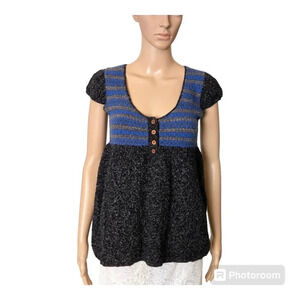 Free People Women's Knit Baby Doll Short Sleeve Wool Sweater vintage Size M